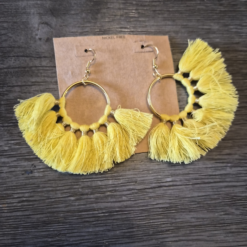 Yellow Tassel Hoop Earrings